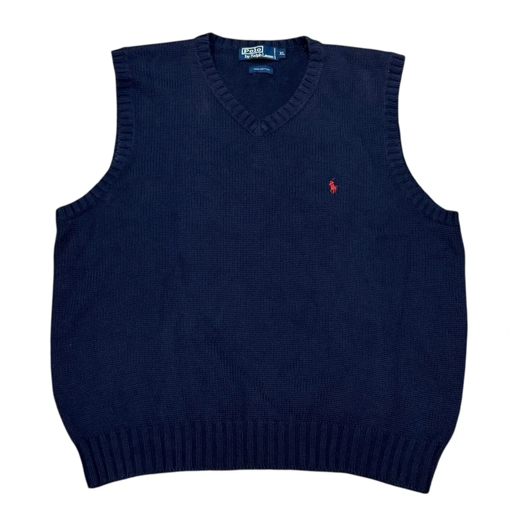 Vintage Polo Ralph Lauren Chunky Knit Heavy Cotton Pony Vest Men’s Sz XL